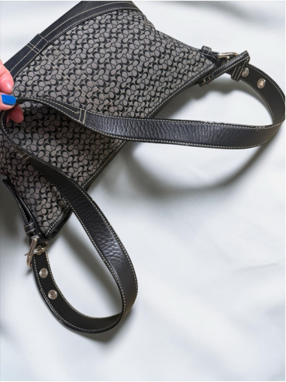 Y2K Coach Black Gray Signature C Jacquard Soho Hobo Shoulder Bag F10945 - Picture 12 of 16